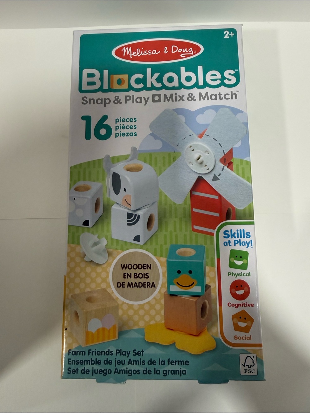Melissa & Doug Blockables Farm Friends Snap & Play Toy - White, Teal, Orange